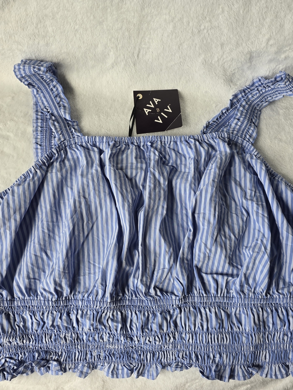 Ava & Viv Blue and White Striped Smocked Crop Top